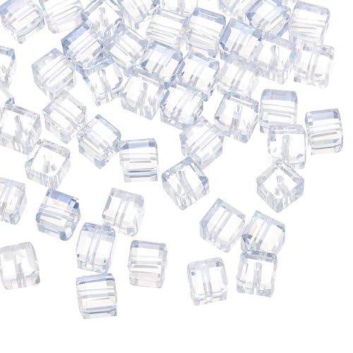 QUARKZMAN 50 Stück Glasperlen zum Auffädeln Würfel Kristallperlen, 8mm Glitzernde Facettierte Lose Quadratische Abstandperlen für Armbänder Selber Machen DIY Handwerkskunst (Hellgrau) von QUARKZMAN