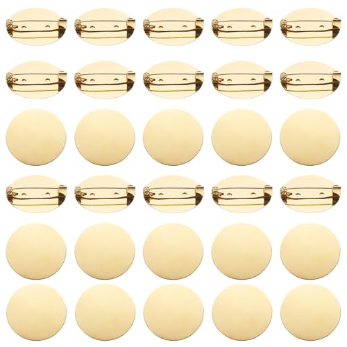 QUARKZMAN 50 Stück Gold Broschenrohlinge Runde Tabletts mit Pin Metall Broschenverschluss Clip Pins Disc Basis für Anstecknadeln Namensschilder Tags DIY Handwerk (31mm/1.2") von QUARKZMAN