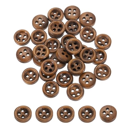 QUARKZMAN 50 Stück Holzknöpfe, 10mm (13/32") 4 Loch Runde Holz Knöpfe Nähen Knopf Handwerk Flatback für Nähen DIY Handwerk Kleidung, Braun von QUARKZMAN