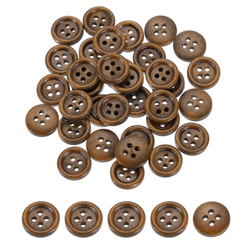 QUARKZMAN 50 Stück Holzknöpfe, 12,5 mm (1/2") 4 Loch Runde Holz Knöpfe Nähen Knopf Handwerk Flatback für Nähen DIY Handwerk Kleidung, Braun von QUARKZMAN