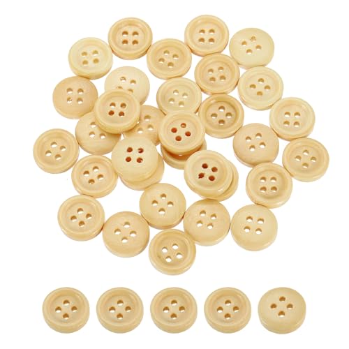 QUARKZMAN 50 Stück Holzknöpfe, 12,5 mm (1/2") 4 Loch Runde Holzknöpfe Nähen Knopf Handwerk Flatback für Nähen DIY Handwerk Kleidung, Naturholz von QUARKZMAN