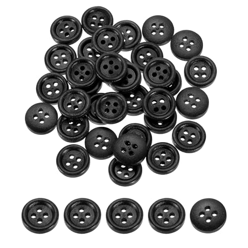 QUARKZMAN 50 Stück Holzknöpfe, 12,5 mm (1/2") 4 Loch Runde Holzknöpfe Nähen Knopf Handwerk Flatback für Nähen DIY Handwerk Kleidung, Schwarz von QUARKZMAN