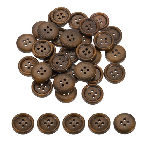 QUARKZMAN 50 Stück Holzknöpfe, 18mm (3/4") 4 Loch Runde Holz Knöpfe Nähen Knopf Handwerk Flatback für Nähen DIY Handwerk Kleidung, Braun von QUARKZMAN