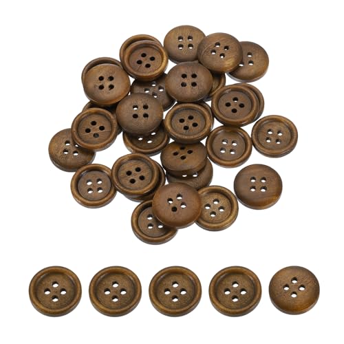 QUARKZMAN 50 Stück Holzknöpfe, 20mm (13/16") 4 Loch Runde Holz Knöpfe Nähen Knopf Handwerk Flatback für Nähen DIY Handwerk Kleidung, Braun von QUARKZMAN