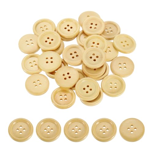 QUARKZMAN 50 Stück Holzknöpfe, 23mm (7/8") 4 Loch Runde Holz Knöpfe Nähen Knopf Handwerk Flatback für Nähen DIY Handwerk Kleidung, Naturholz von QUARKZMAN