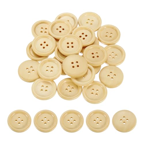 QUARKZMAN 50 Stück Holzknöpfe, 25mm (1") 4 Loch Runde Holz Knöpfe Nähen Knopf Handwerk Flatback für Nähen DIY Handwerk Kleidung, Naturholz von QUARKZMAN