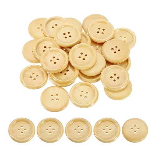 QUARKZMAN 50 Stück Holzknöpfe, 30mm (1 3/16") 4 Loch Runde Holz Nähen Knopf Handwerk Flatback für Nähen DIY Handwerk Kleidung, Naturholz von QUARKZMAN
