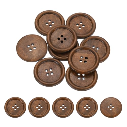 QUARKZMAN 50 Stück Holzknöpfe, 38mm (1 1/2") 4 Loch Runde Holz Nähen Knopf Handwerk Flachrücken für Nähen DIY Handwerk Kleidung, Braun von QUARKZMAN
