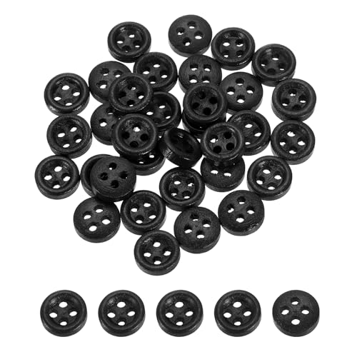 QUARKZMAN 50 Stück Holzknöpfe, 9mm (3/8") 4 Loch Runde Holz Nähen Knöpfe Handwerk Flachrücken für Nähen DIY Handwerk Kleidung, Schwarz von QUARKZMAN