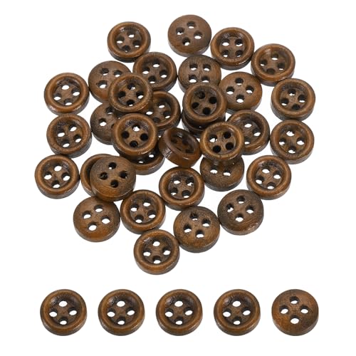 QUARKZMAN 50 Stück Holzknöpfe, 9mm (3/8") 4 Loch Runde Holzknöpfe Nähen Knopf Handwerk Flatback für Nähen DIY Handwerk Kleidung, Braun von QUARKZMAN