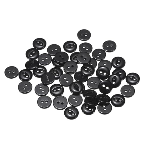 QUARKZMAN 50 Stück Knöpfe 11,5 mm Harzknöpfe 2 Löcher Rund Bastelknöpfe Kinderknöpfe Klein Babyknöpfe Nähen Mini Buttons zum Annähen T-Shirt Kleidung Scrapbooking Dekorieren, Schwarz von QUARKZMAN