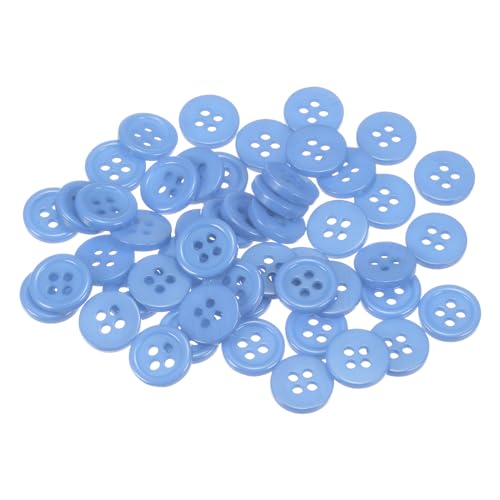 QUARKZMAN 50 Stück Knöpfe 11,5 mm Nähknöpfe Hellblau Harz Kunststoffknöpfe Flach 4 Loch Runde Bastelknöpfe zum Nähen Bekleidung Hosen Anzüge Jacke Hemden Mantel Blazer Stricken Kardigans von QUARKZMAN