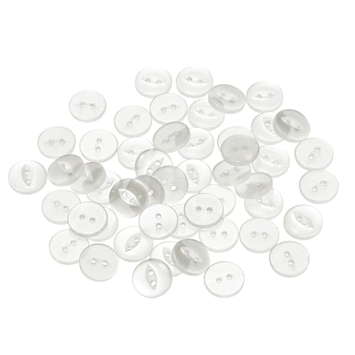 QUARKZMAN 50 Stück Knöpfe 15 mm Harzknöpfe 2 Löcher Rund Bastelknöpfe Kinderknöpfe Klein Babyknöpfe Nähen Mini Buttons zum Annähen T-Shirt Kleidung Scrapbooking Dekorieren, Weiß von QUARKZMAN