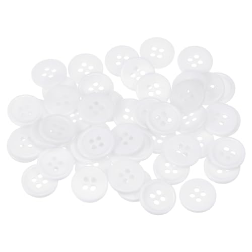 QUARKZMAN 50 Stück Knöpfe 15 mm Nähknöpfe Weiß Harz Kunststoffknöpfe Flach 4 Loch Runde Bastelknöpfe zum Nähen Bekleidung Hosen Anzüge Jacke Hemden Mantel Blazer Stricken Kardigans von QUARKZMAN