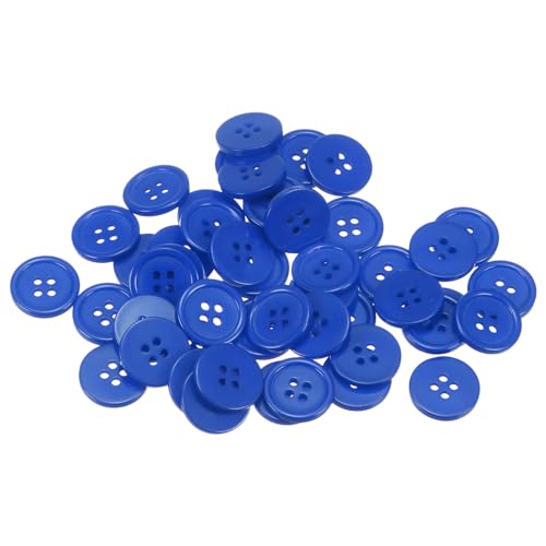 QUARKZMAN 50 Stück Knöpfe 18 mm Nähknöpfe Dunkelblau Harz Kunststoffknöpfe Flach 4 Loch Runde Bastelknöpfe zum Nähen Bekleidung Hosen Anzüge Jacke Hemden Mantel Blazer Stricken Kardigans von QUARKZMAN
