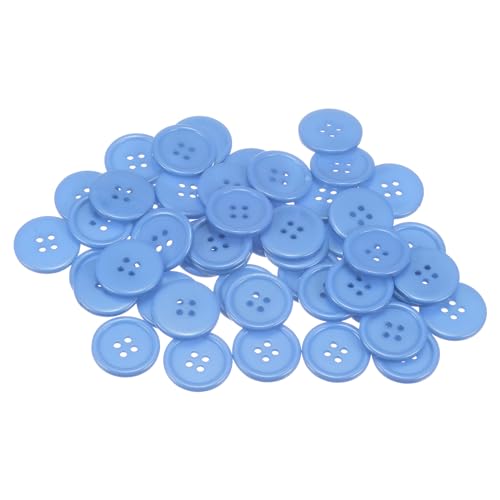 QUARKZMAN 50 Stück Knöpfe 23 mm Nähknöpfe Hellblau Harz Kunststoffknöpfe Flach 4 Loch Runde Bastelknöpfe zum Nähen Bekleidung Hosen Anzüge Jacke Hemden Mantel Blazer Stricken Kardigans von QUARKZMAN