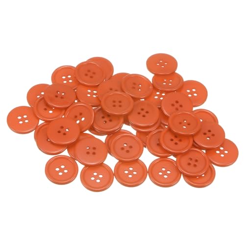 QUARKZMAN 50 Stück Knöpfe 23 mm Nähknöpfe Orange Harz Kunststoffknöpfe Flach 4 Loch Runde Bastelknöpfe zum Nähen Bekleidung Hosen Anzüge Jacke Hemden Mantel Blazer Stricken Kardigans von QUARKZMAN