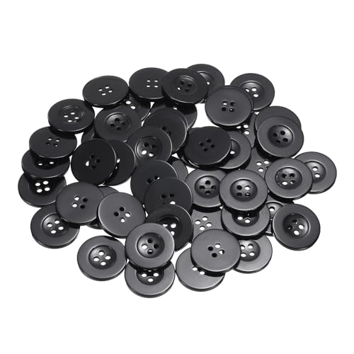 QUARKZMAN 50 Stück Knöpfe 25mm Bastelknöpfe Schwarz Nähknöpfe Harz Rund Flach 4-Loch Kunststoffknöpfe für Nähen DIY Handwerk Scrapbooking Dekorieren Kleidung Mänteln Blusen Hemden von QUARKZMAN