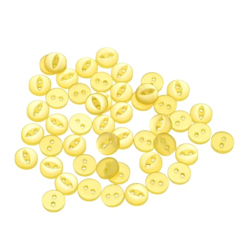 QUARKZMAN 50 Stück Knöpfe 9 mm Harzknöpfe 2 Löcher Rund Bastelknöpfe Kinderknöpfe Klein Babyknöpfe Nähen Mini Buttons zum Annähen T-Shirt Kleidung Scrapbooking Dekorieren, Gelb von QUARKZMAN