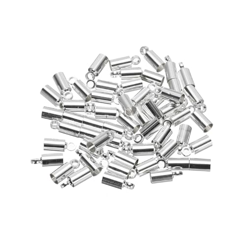 QUARKZMAN 50 Stück Kordelendkappen 9mm Endkappe Barrel Beads Kumihimo 3,5mm Durchmesser Endkappen Messing für Lederband, Quasten, Schmuckherstellung, Silber QUARKZMAN 50 Stück Kordelendkappen 9mm Endkappe Barrel Beads Kumihimo 3,5mm Durchmesser Endkappen Messing für Lederband, Quasten, Schmuckherstellung, Silber von QUARKZMAN