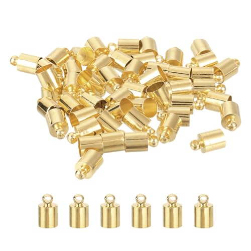 QUARKZMAN 50 Stück Lederkordel-Endkappen, 6mm OD Säulenfassungen für DIY-Herstellung von Lederarmbändern Quasten, Hellgolden von QUARKZMAN