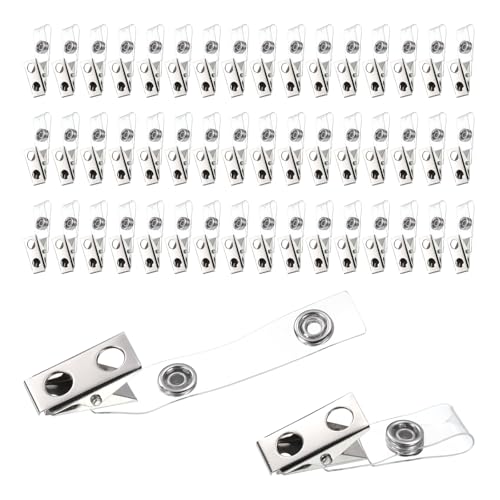 QUARKZMAN 50 Stück Metall Ausweis Klammern mit Durchsichtigen PVC Bändern Doppel Loch ID Ausweis Klammern Namens Tag Klammern Adapter für ID Karten Namens Tags Halter Arbeits Ausweise von QUARKZMAN