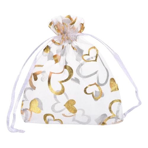 QUARKZMAN 50 Stück Organzasäckchen, 10x12cm Geschenksäckchen Schmuckbeutel Herz-Muster Mesh Säckchen mit Kordelzug, Organzabeutel für Hochzeit Party Weihnachten Süßigkeiten, Weißgold QUARKZMAN 50 Stück Organzasäckchen, 10x12cm Geschenksäckchen Schmuckbeutel Herz-Muster Mesh Säckchen mit Kordelzug, Organzabeutel für Hochzeit Party Weihnachten Süßigkeiten, Weißgold von QUARKZMAN