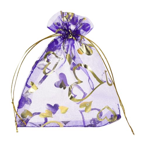 QUARKZMAN 50 Stück Organzasäckchen, 10x15cm Geschenksäckchen Schmuckbeutel Herz-Muster Mesh Säckchen mit Zugband, Organzabeutel für Hochzeit Party Süßigkeiten, Hellviolett-Gold QUARKZMAN 50 Stück Organzasäckchen, 10x15cm Geschenksäckchen Schmuckbeutel Herz-Muster Mesh Säckchen mit Zugband, Organzabeutel für Hochzeit Party Süßigkeiten, Hellviolett-Gold von QUARKZMAN
