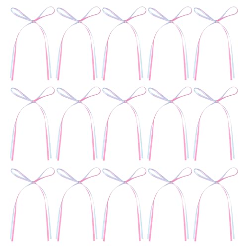 QUARKZMAN 50 Stück Schleifen Cupcake Deko, 3.3x5.1 Zoll Schleifen Cupcake Deko Satin Schleifen Schleifen Party Deko Für Kuchen Dessert Basteln DIY Hochzeit Geburtstag Party, Blau Rosa von QUARKZMAN