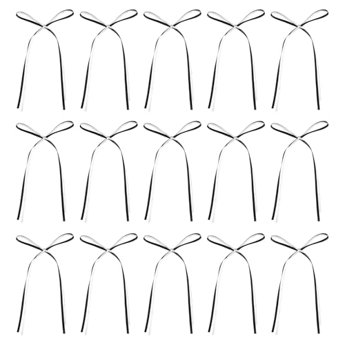 QUARKZMAN 50 Stück Schleifen Cupcake Deko, 3.3x5.1 Zoll Schleifen Cupcake Deko Satin Schleifen Schleifen Party Deko Für Kuchen Dessert Basteln DIY Hochzeit Geburtstag Party, Schwarz Weiß von QUARKZMAN