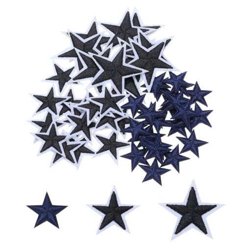 QUARKZMAN 50 Stück Sterne Patches zum Aufbügeln, 2.9/4.1/5.7cm Flicken zum Aufbügeln,Bestickte Aufnäher Bügelflicken für Hut Jacke Jeans Rucksäcke DIY Dekoration (Schwarz) von QUARKZMAN