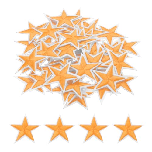 QUARKZMAN 50 Stück Sterne Patches zum Aufbügeln, 6cm Flicken zum Aufbügeln,Bestickte zum Bügelflicken für Hut Kleidung Jeans Rucksäcke DIY Dekoration (Orange) von QUARKZMAN