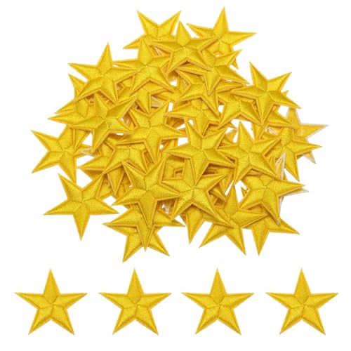 QUARKZMAN 50 Stück Sterne Patches zum Aufbügeln Gelb, 4.5cm Flicken zum Aufbügeln,Bestickte Aufnäher zum Aufbügeln Bügelflicken für Hut Jacke Jeans Rucksäcke DIY Dekoration von QUARKZMAN