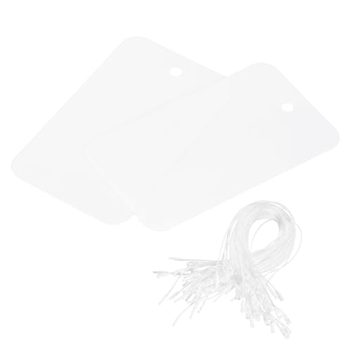 QUARKZMAN 50 Stück Versandanhänger wasserdichte mit Seil, 9 x 5 CM PVC Blanko Kunststoffanhänger Rechteckig für Namensetiketten Kleidung Anhänger Geschenkverpackung, Weiß von QUARKZMAN