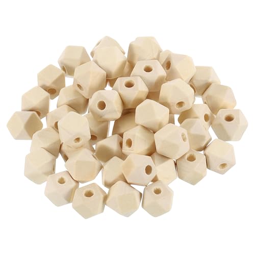 QUARKZMAN 50 Stück geometrische Holzperlen, 10mm/0,39 Zoll Unvollendete geometrische Sechseckperle, Naturfarbene lose Abstandshalterperlen für Schmuckherstellung und Heimdekoration von QUARKZMAN