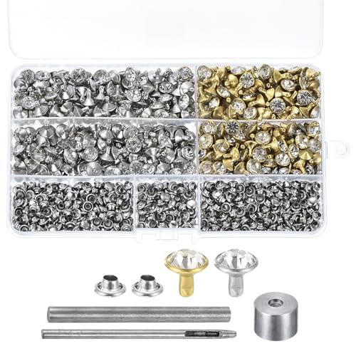 QUARKZMAN 500 Set 9mm/0.35" Gold Silber Strass Leder Handwerk Kristall Doppel Kappe Nieten Bolzen mit Werkzeug für Heimwerker Leder Handwerk Kleidung Tasche Gürtel QUARKZMAN 500 Set 9mm/0.35" Gold Silber Strass Leder Handwerk Kristall Doppel Kappe Nieten Bolzen mit Werkzeug für Heimwerker Leder Handwerk Kleidung Tasche Gürtel von QUARKZMAN
