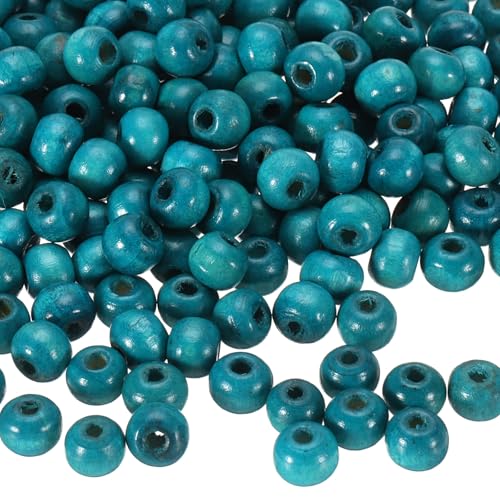 QUARKZMAN 500 Stk. Große Loch Holzperlen Haar Flechten Perlen, Unvollendete Natürliche Fass Holz Abstandshalter Perlen für Handwerk Haar Makramee Schmuckherstellung, Blau (8 x 7mm, 3mm Loch) von QUARKZMAN
