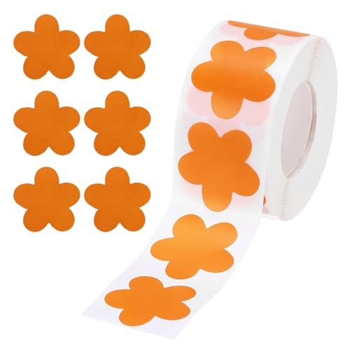 QUARKZMAN 500 Stück Blütenform Aufkleber Orange, 2.5cm Selbstklebende Etiketten Aufklebe, Sterne Sticker für DIY Scrapbooking Geschenkaufkleber Grußkarten, Basteln Dekor (1 Rolle) von QUARKZMAN