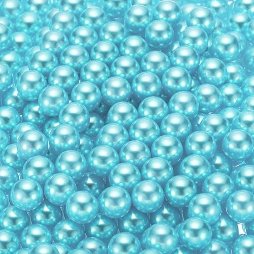 QUARKZMAN 500 Stück Faux Perlen zum Basteln, 10mm Ohne Loch ABS Runde Perlen für Vasenfüller Schmuckherstellung Vasenfüller Kosmetikboxen DIY-Teile Tischstreuung Wohnkultur, Cyan Blau von QUARKZMAN