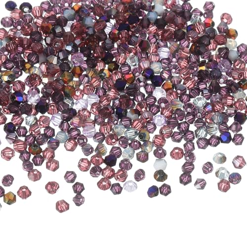 QUARKZMAN 500 Stück Glasperlen zum Auffädeln Kristallperlen, 2mm Bicone Kristall Kleine Perlen Lose Rondelle Facettierte Perlen für Armbänder Selber Machen Halsketten Ohrringe, Lila von QUARKZMAN