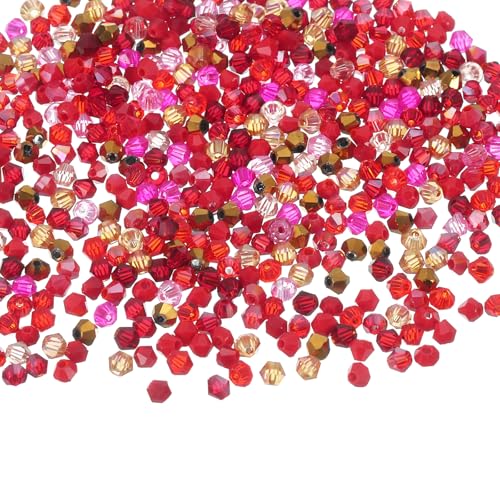 QUARKZMAN 500 Stück Glasperlen zum Auffädeln Kristallperlen, 3mm Bicone Kristall Kleine Perlen Lose Rondelle Facettierte Perlen für Armbänder Selber Machen Halsketten Ohrringe, Rot von QUARKZMAN