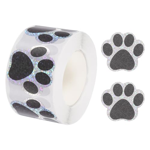 QUARKZMAN 500 Stück Pfotenabdrücke Aufkleber Pailletten Schwarz, 38mm Selbstklebende Etiketten Aufklebe, Sterne Sticker für DIY Scrapbooking Geschenkaufkleber Grußkarten (1 Rolle) von QUARKZMAN