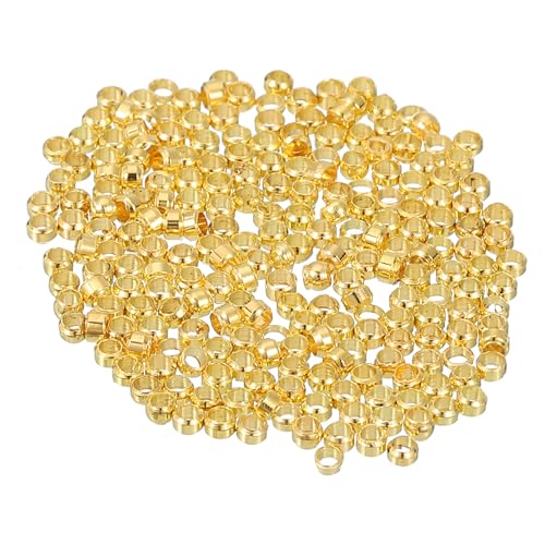 QUARKZMAN 500 Stück Runde Quetschperlen, Quetschperlen Verschluss 2 mm Messing Abstandhalter Lose Perlen Tube Crimp Perlen Abstandsperlen für Schmuckherstellung Basteln, Gold von QUARKZMAN