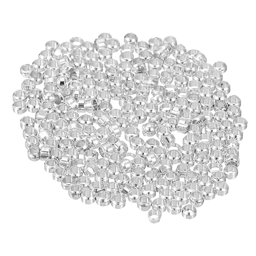 QUARKZMAN 500 Stück Runde Quetschperlen, Quetschperlen Verschluss 2 mm Messing Abstandhalter Lose Perlen Tube Crimp Perlen Abstandsperlen für Schmuckherstellung Basteln, Silber von QUARKZMAN