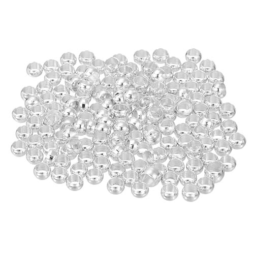 QUARKZMAN 500 Stück Runde Quetschperlen, Quetschperlen Verschluss 3 mm Messing Abstandhalter Lose Perlen Tube Crimp Perlen Abstandsperlen für Schmuckherstellung Basteln, Silber von QUARKZMAN