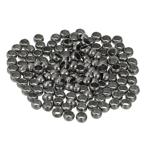QUARKZMAN 500 Stück Runde Quetschperlen, Quetschperlen Verschluss 3 mm Messing Abstandhalter Lose Perlen Tube Crimp Perlen Abstandsperlen für Schmuckherstellung Basteln, Metallic Schwarz von QUARKZMAN