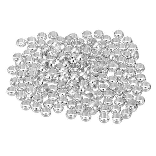 QUARKZMAN 500 Stück Runde Quetschperlen, Quetschperlen Verschluss 3 mm Messing Abstandhalter Lose Perlen Tube Crimp Perlen Abstandsperlen für Schmuckherstellung Basteln, Weiß Gold von QUARKZMAN