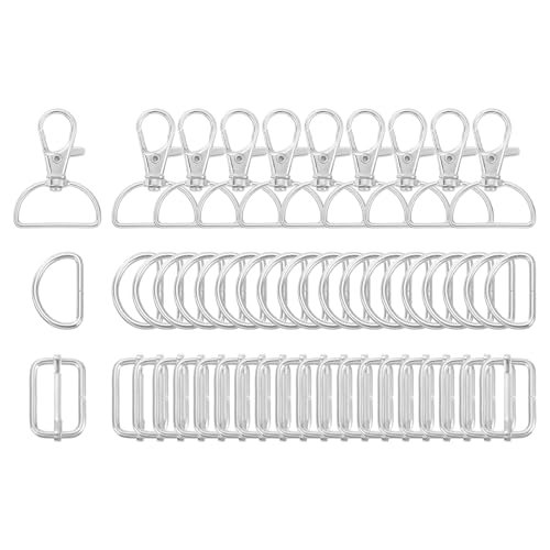QUARKZMAN 50Stk Schlüssel Kette Drehgelenk Haken Set Schlüsselanhänger Clip Haken mit D Ringen und Schiebe Schnallen für Geldbörsen Schlüsselanhänger Umhängeband Handtaschen Silber(1") von QUARKZMAN