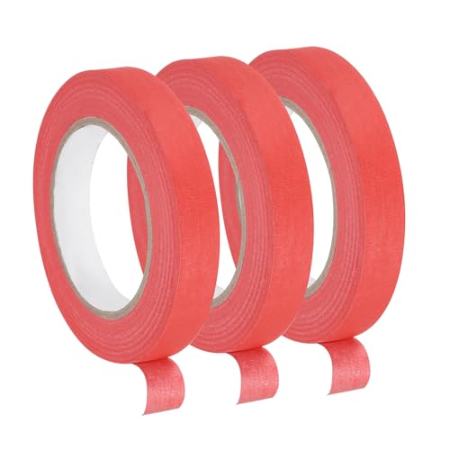 QUARKZMAN 50m x 18mm Krepppapier Klebeband Rot, 3 Rollen Universal Maler Kreppband Selbstklebend Malerkrepp Abklebeband für Malerarbeiten Dekoration zum Streichen Lackieren Renovieren von QUARKZMAN