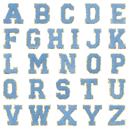 QUARKZMAN 52 Stück Buchstaben Aufkleber, Patches zum Aufbügeln, A-Z Alphabet Buchstaben Zum Aufbügeln Selbstklebende Patches Sticker für DIY Jeans Rucksäcke Kleidung Taschen, Hellblau von QUARKZMAN